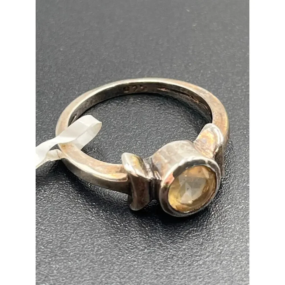 Designer Signed Sterling Silver Round Bezel Set Citrine Ring Sz‎ 7.25 - Picture 8 of 12